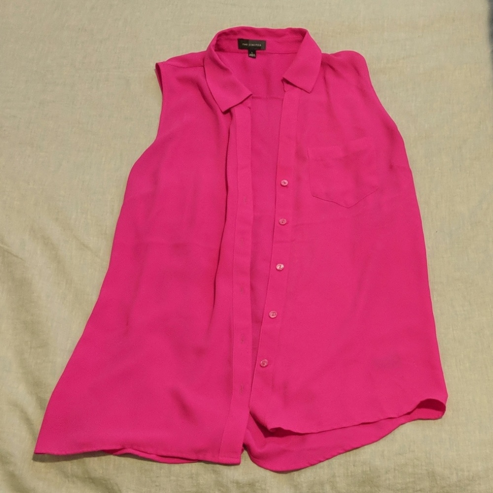 The Limited Fuschia Chiffon Button Tank